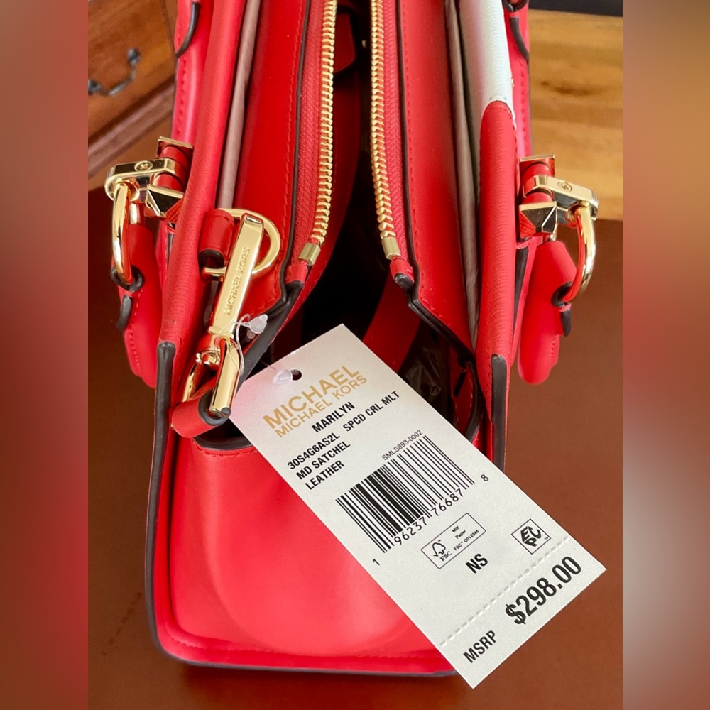 Michael Kors MARILYN MD Satchel Reddish/Orange and White - Picture 4 of 6